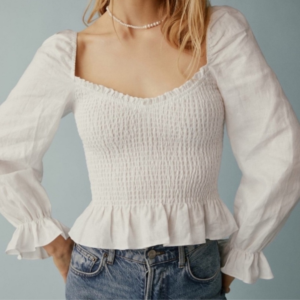 Reformation - Cambria Linen Top - Size Medium - White - 100% Linen